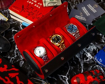 Luxury Leather Watch Case Roll,3 Watches Storage Box,Watch Display Case Organizer