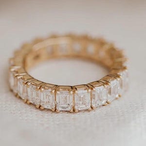Emerald Cut Moissanite Eternity Band: 14K Gold Wedding Ring