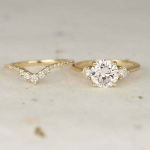 2ct Round Moissanite Diamond Engagement Wedding Bridal Ring set in Sterling Silver S925, Moissanite Ring, Round Moissanite Bridal Ring Set image 3
