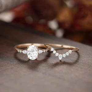 Ovales Moissanit Verlobungsring Set: Vintage Birnen Traube, Sterling Silber