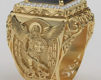 Erzengel Michael Ring Jahrestag Geschenk Schutzengel Statement Ring Geschenk für Beste Freundin Krieger Ring Religiöser Schmuck Siegelring für Ihn
