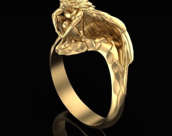 Sitzender Engel Ring mit Flügeln spiritueller Statement Ring Schutzengel Geschenk Glaube inspiriert Schmuck Geburtstagsgeschenk Schutzring elegantes Geschenk