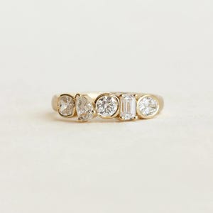 Moissanite Eternity Ring: Multi Shape Cluster, Bezel Set Wedding Band
