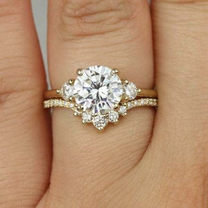 2ct Round Moissanite Diamond Engagement Wedding Bridal Ring set in Sterling Silver S925, Moissanite Ring, Round Moissanite Bridal Ring Set image 4