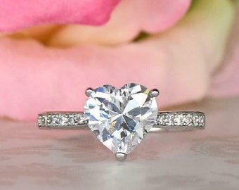 2ct Heart  Moissanite Diamond Anniversary  Engagement Wedding Solitaire Ring in Sterling Silver S925, Moissanite Ring