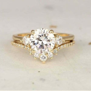 2ct Round Moissanite Diamond Engagement Wedding Bridal Ring set in Sterling Silver S925, Moissanite Ring, Round Moissanite Bridal Ring Set image 1