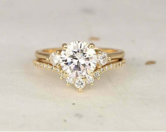 2ct Round Moissanite Diamond Engagement Wedding Bridal Ring set in Sterling Silver S925, Moissanite Ring, Round Moissanite Bridal Ring Set