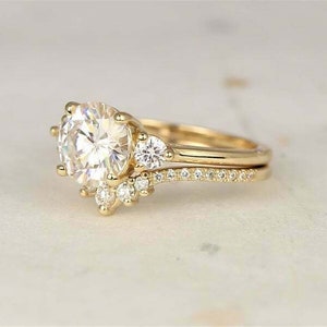 2ct Round Moissanite Diamond Engagement Wedding Bridal Ring set in Sterling Silver S925, Moissanite Ring, Round Moissanite Bridal Ring Set image 2