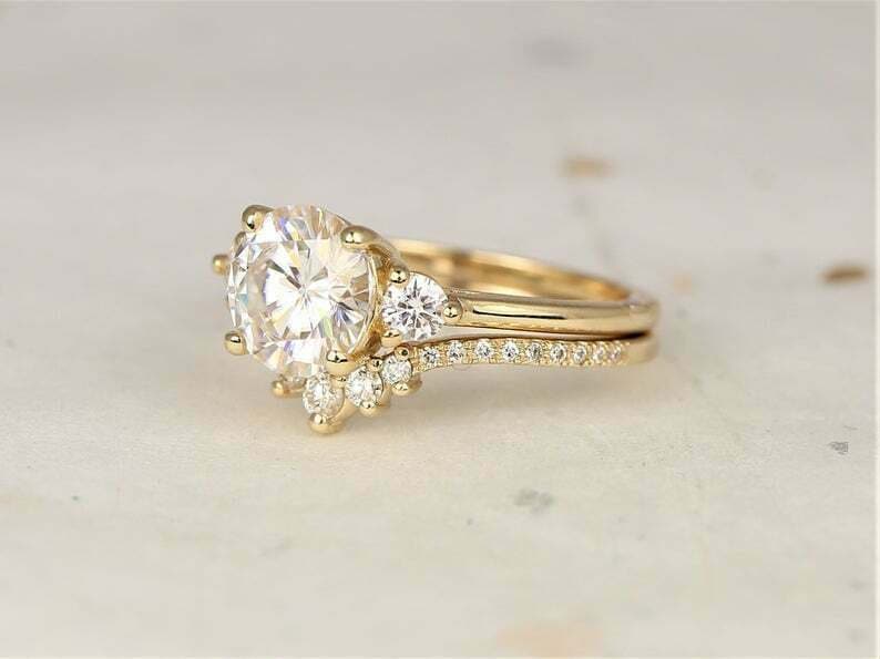 2ct Round Moissanite Diamond Engagement Wedding Bridal Ring set in Sterling Silver S925, Moissanite Ring, Round Moissanite Bridal Ring Set image 2