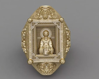 Icono de Longinos-ring, jubileumspresent, kristna helgonsmycken, heliga krigarsmycken, födelsedagspresent, uttalandering, ortodox religiös ring