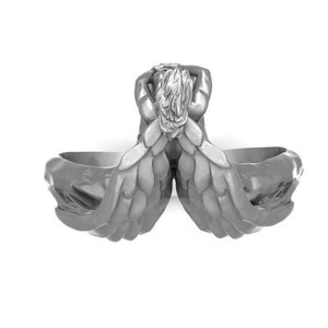 Sittande ängelring med vingar Andlig uttalandering Skyddsängelgåva Troinspirerade smycken Födelsedagspresent Skyddsring Elegant gåva bild 8