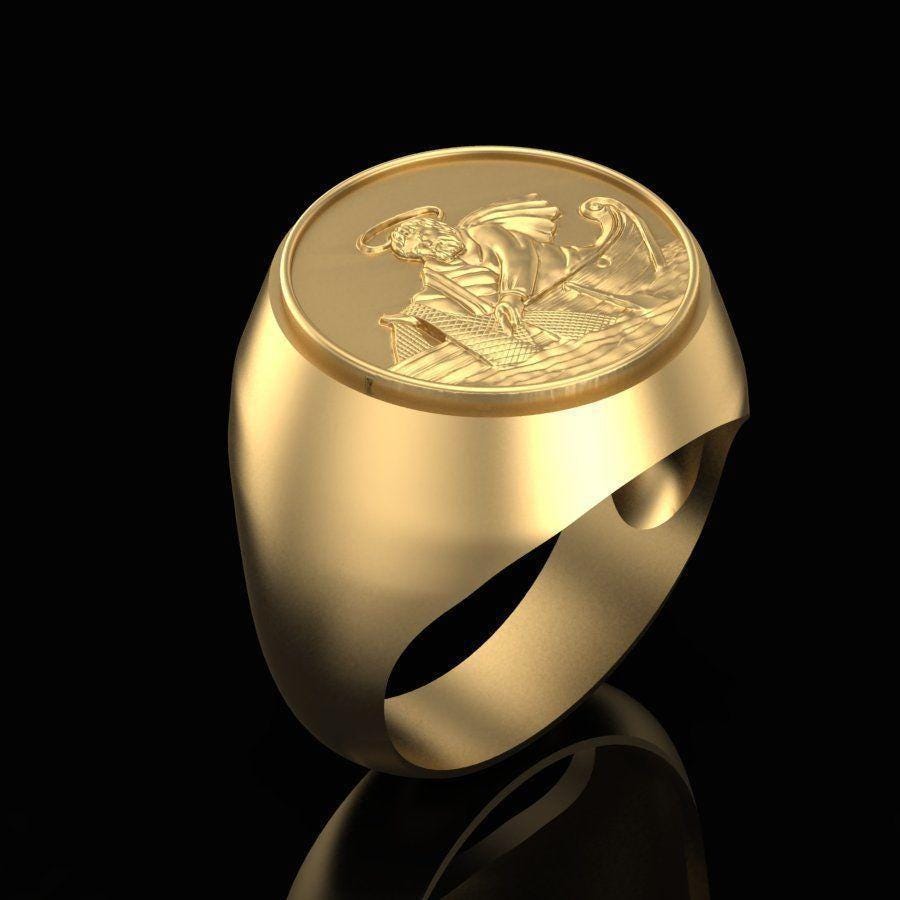 14KT Gold Over Fisherman Ring Signet Ring Fish Lover Ring Stylish Men's Ring Sea Inspired Jewelry Fisherman Ring Unique Father's Day Gift