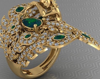 Ring Vogel Flügel Hochzeitsjubiläum Geschenk Göttin Statement Ring Pfauenflügel Fantasy Schmuck Geburtstagsgeschenk Waldfee Geschenk einzigartige Braut Ring