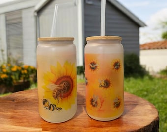 Bees & Honey Frosted Glass Iced Coffee Cup (16oz)