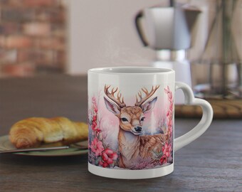 Heart-Shaped Mug with lid and spoon, Deer design