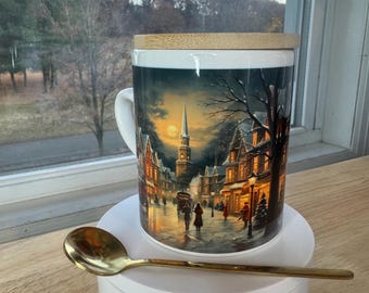 Christmas mug with lid and spoon, heart handle Sublimation mug