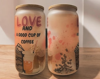 Frosted Glass Iced Coffee Cup: 16oz Tumbler with Lid & Straw