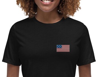 Women's Relaxed T-Shirt, embroidered t-shirt, American flag