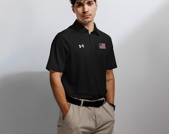 Under Armour® men's polo, embroidered t-shirt, American flag