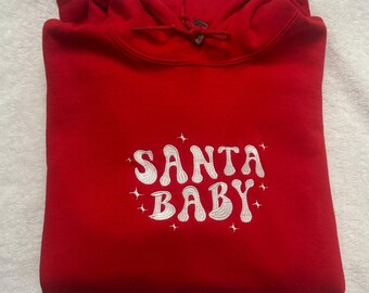 Embroidered Christmas Santa Baby Hoodie - Retro Holiday Sweatshirt