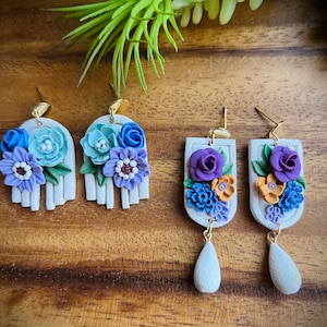 Floral cream multi color flower earrings | Botanical Earrings⎟Polymer Clay Earrings⎟Statement Earrings⎟Floral⎟Handmade⎟Lightweight