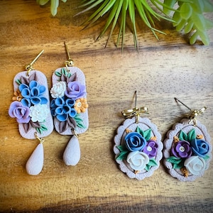 Light mauve pink floral earrings | Botanical Earrings⎟Polymer Clay Earrings⎟Statement Earrings⎟Floral⎟Handmade⎟Lightweight