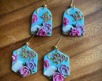 Handmade Polymer Clay Floral Earrings: Fuji Mountain Botanical Jewelry