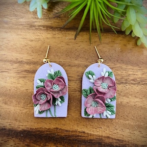 Pink and white flower bouquet earrings | Botanical Earrings⎟Polymer Clay Earrings⎟Statement Earrings⎟Floral⎟Handmade⎟Lightweight