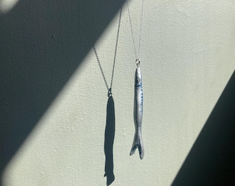 Sardine Necklace - Sardine Charm - Clay Necklace - Carp Fish Necklace - Clay Pendant Necklace - Charm Necklace - Handmade Necklace - Anchovy