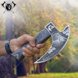 Hand Forged Viking Pizza Axe: Carbon Steel Bearded Camping Axe