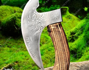 Viking Pizza Cutter Axe: Hand Forged Carbon Steel, Engraved Blade