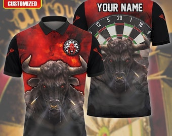 Polo de dardo rojo de búfalo personalizado, regalo para amante de los dardos, polo de dardos, polo de dardos, camisa de dardos, regalo de amante de los dardos, camisa deportiva