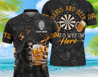 Personalisiertes Name Poloshirt, Totenkopf Shirt, Bier Shirt, Dart Shirt, Geschenk für Dart Liebhaber, Dart Poloshirt, Dart Poloshirt, Dart Shirt