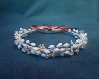 Flower Wax Wreath, Wax Tiara, White Wedding Crown, Floral Wax Crown, Wedding Wax Hairwreath, Unique