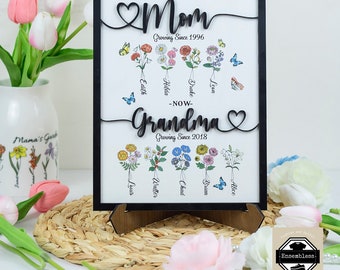 Personalized Birth Month Flowers Mothers Day, Custom Birth Month Flowers, Personalized First Mom Now Grandma, Mother's Day Gift