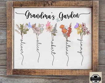 Personalized Grandma Garden Wooden Frame, Custom Grandma's Garden With Grandkids Name, Birth Month For Mother's Day Gift, Mother's Day Gift