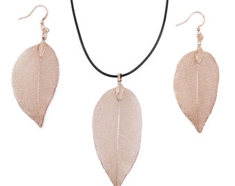 Bohemian Bravery Leaf Jewelry Set in Pink Gold - Handcrafted Elegance