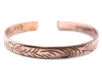 Ethnic Tibetan Copper Bracelet with Intricate Tribal Swirls Design