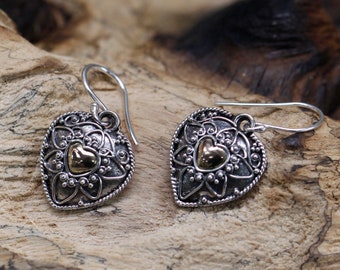 Trendy Boho Heart Earrings: Silver & Gold Mandala Drops, Cute Statement Accessories