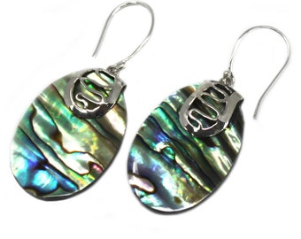 Abalone Shell and Sterling Silver Dangle Earrings, Boho Chic Summer Jewelry