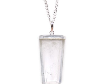 Natural Rock Quartz Gemstone Flat Pencil Pendant Necklace