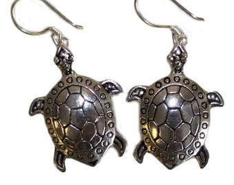 Charming Silver Turtle Earrings, Modern Drop Style, Good Luck Animal Jewelry, Nautical Accessories