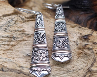 Boho Gypsy Tribal Earrings, Silver Gold Dangles, Festival Ethnic Jewelry, Artisan Handcrafted