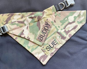 Dog Bandana with Custom Name, Slip on Military Dog Bandana, Personalized Pet Gift, Army Camouflage Bandana, Tactical Pet Gear