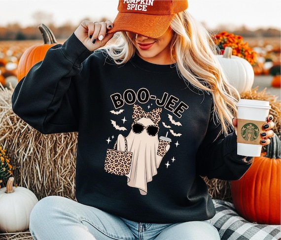 Boo-Jee Ghost Shirt, Leopard Ghost Tee, Luxury Ghost Coffee Shirt, Funny Fall Shirt, Ghost Tee, Girly Halloween Gift, Boojee Sweatshirt