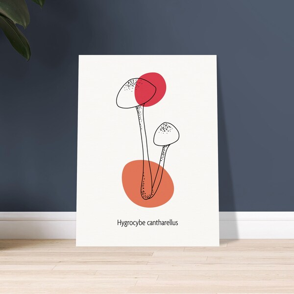 Illustration de champignon minimaliste - Hygrophore chanterelle - Décoration murale naturelle, cuisine et salle à manger - Cadeau artistique