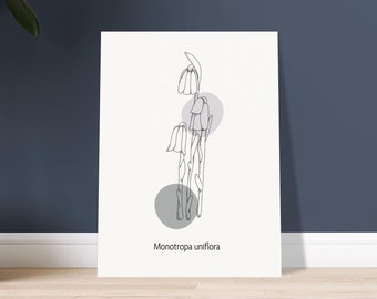 Minimalist Mushroom Illustration - Uniflorous Monotrope - Natural Wall Decor for Kitchen and Dining Room - Art Gift