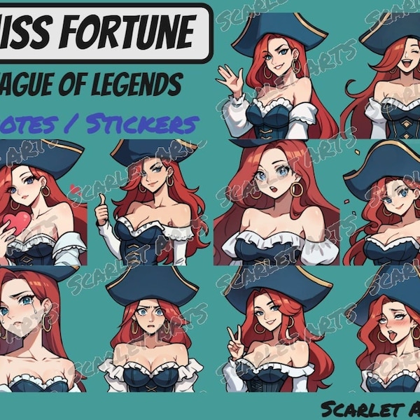 Miss Fortune League of Legends Emotes / Stickers - Anime Chibi style - Twitch, Youtube, Discord emotes