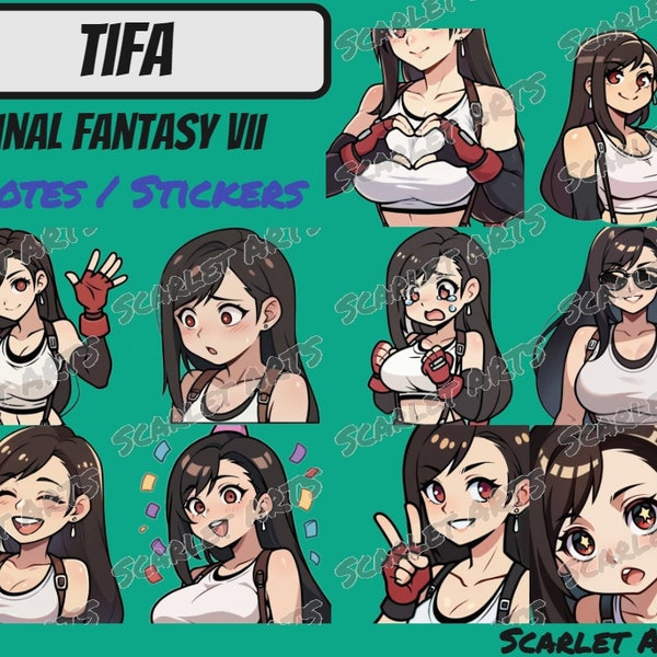 Tifa Final Fantasy VII FF7 Emotes / Stickers - Estilo Anime Chibi - Twitch, Youtube, Discord emotes