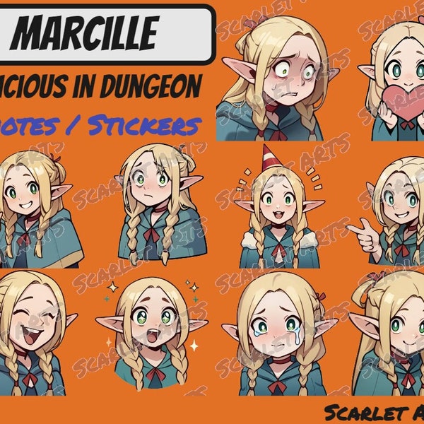 Marcille Delicious in Dungeon Emotes / Stickers - Anime Chibi style - Twitch, Youtube, Discord emotes